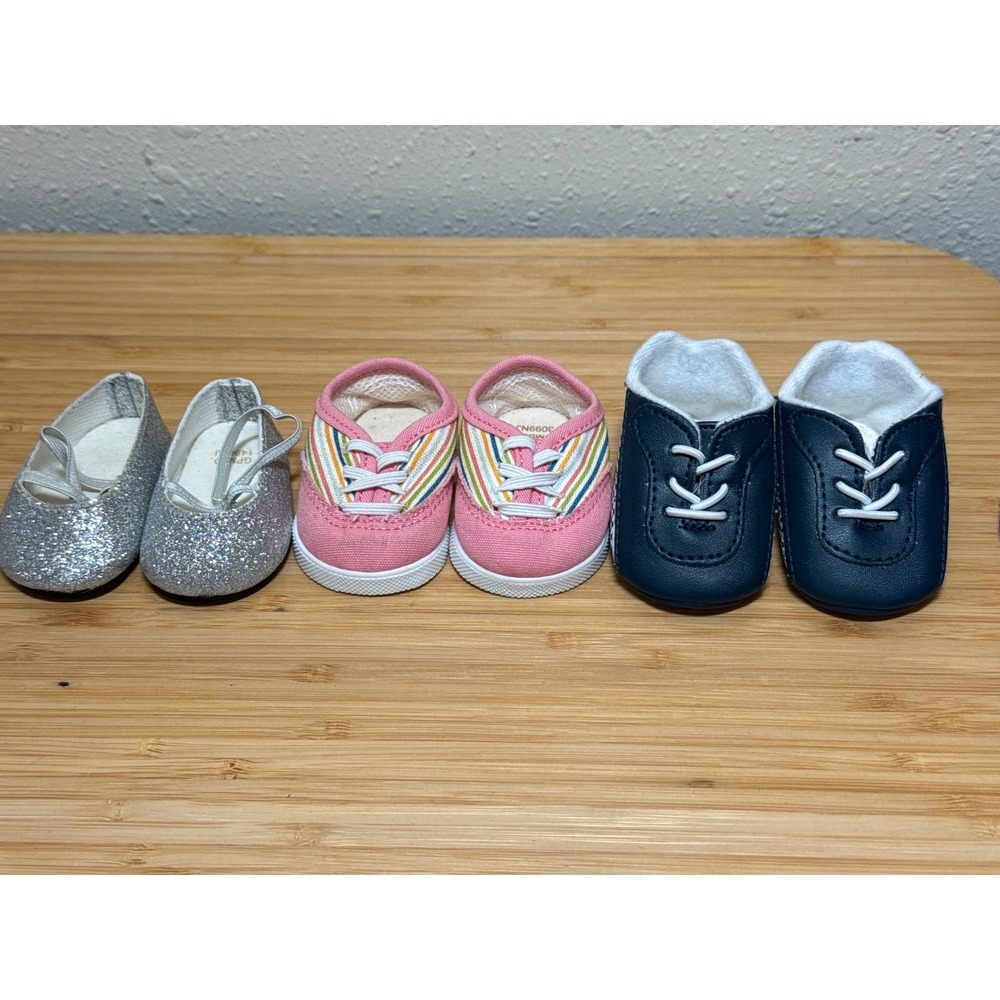 American Girl Shoe Lot Colorful Stripe Team USA Blue Cleats Silver Glitter Flats